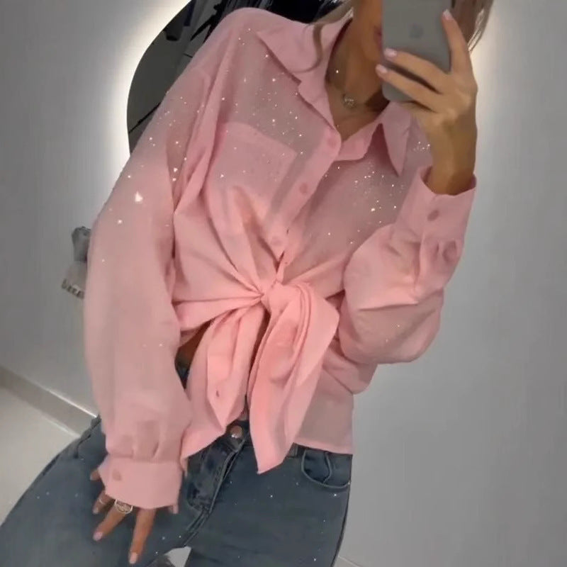 Women's Trendy Sequined Shirt Thin Loose Blouses