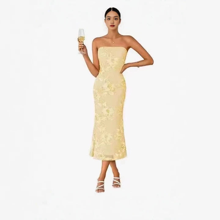 Women's Three-dimensional Applique Lace Waist Slimming Sheath Dress