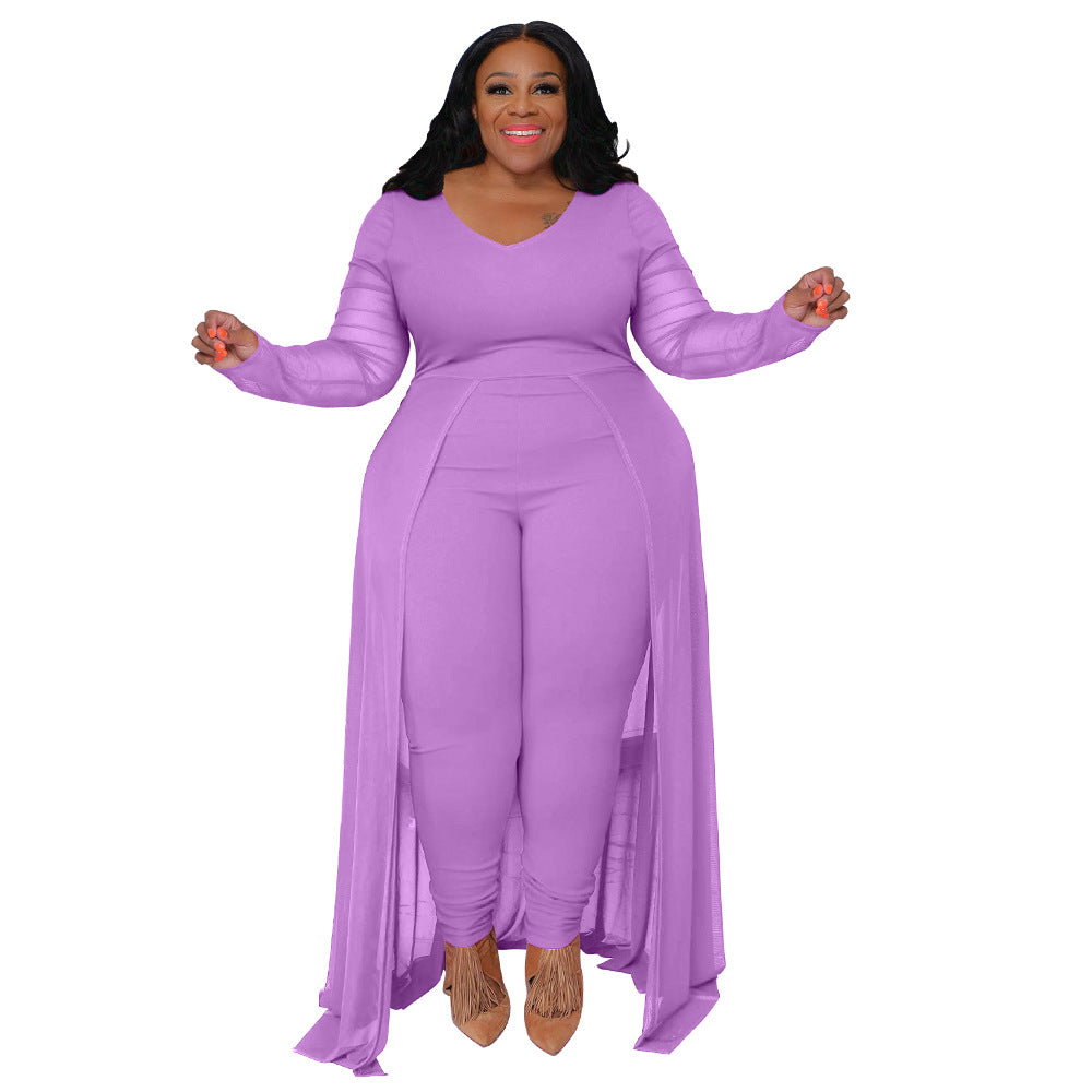 Women's Pocket Long Sleeve Stitching Stretch Jumpsuits