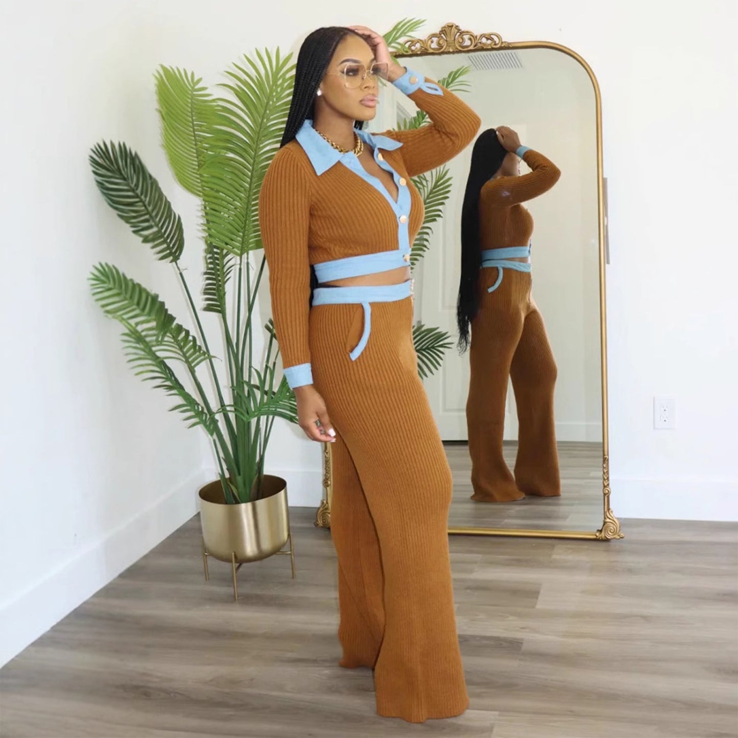 Comfortable Sexy Single-breasted Retro Trousers Two-piece Jumpsuits