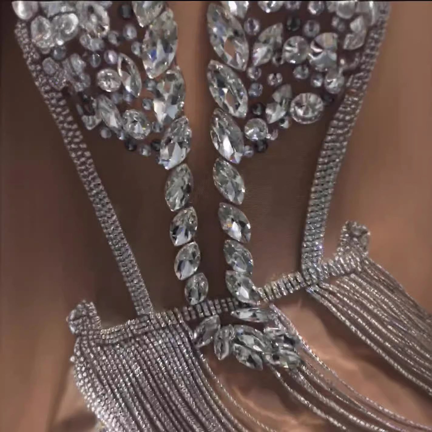 Women's Elegant Shiny Diamond Backless Sexy Apricot Dresses