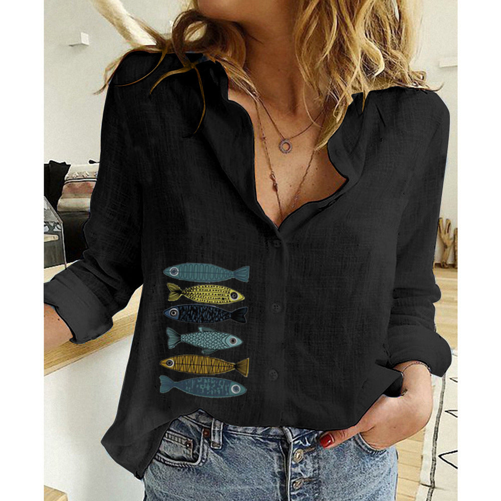 Women's Casual Loose Long-sleeved Linen Shirt Large Clothing
