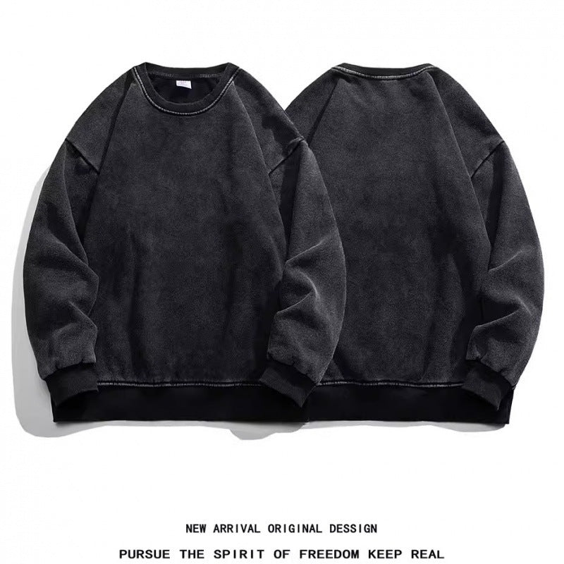 Women's & Men's Washed Heel Wrapped Collar Fashion Distressed Retro Crew Neck Sparkling Sweaters