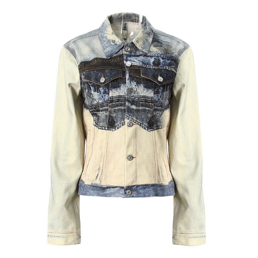 Women's Fashionable Minority Ripped Vision Patterned Denim Waist Jackets