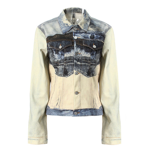 Women's Fashionable Minority Ripped Vision Patterned Denim Waist Jackets