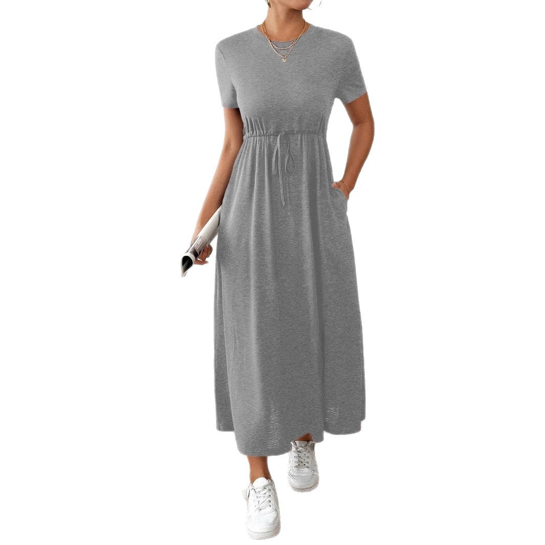 Women's Neck Solid Color Sleeve Drawstring Waist Shorts
