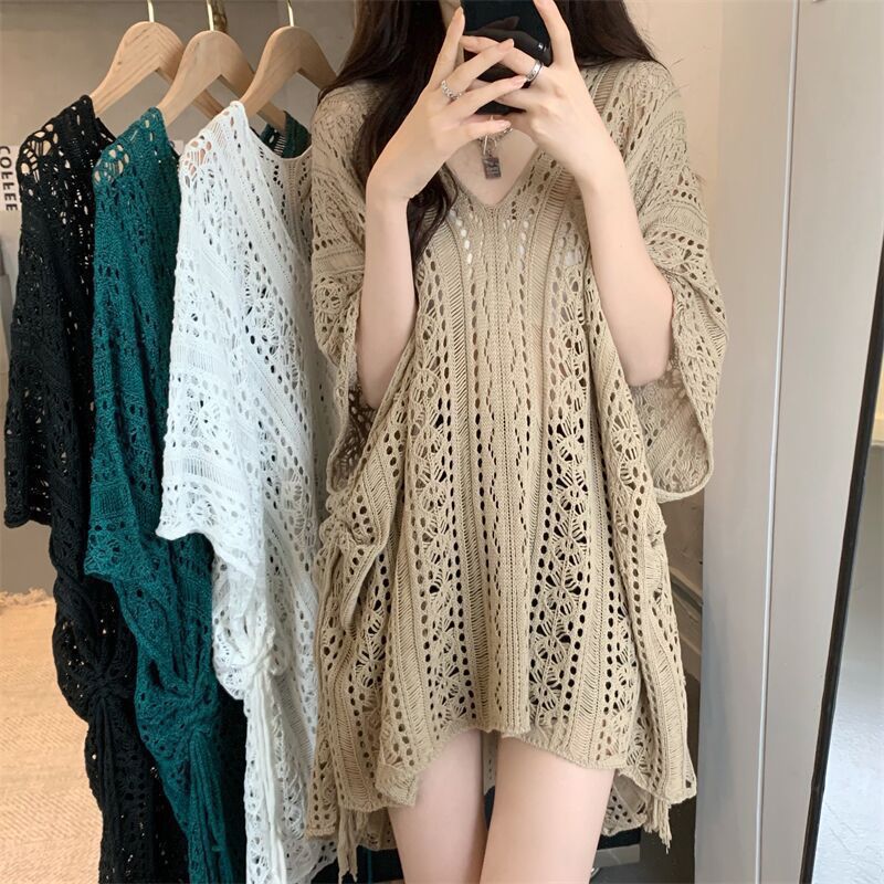 Women's Pure Desire Hollow Out Tied Knitted Loose Niche Mid-length Women's Sweater