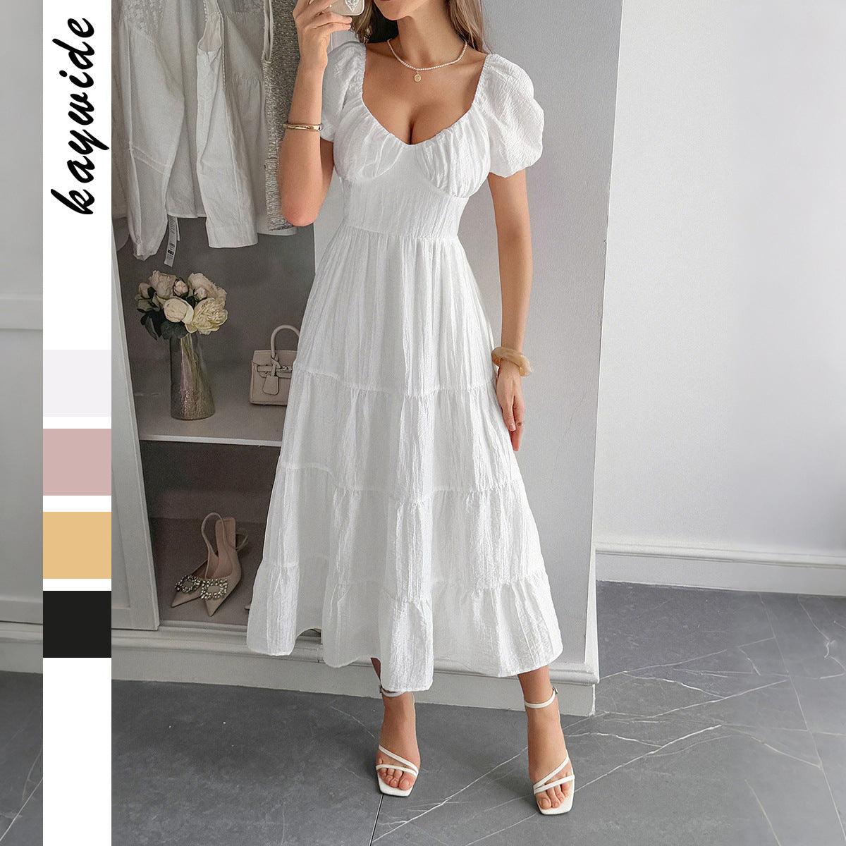 Women's Casual Vacation Style Puff Sleeve Maxi Dress