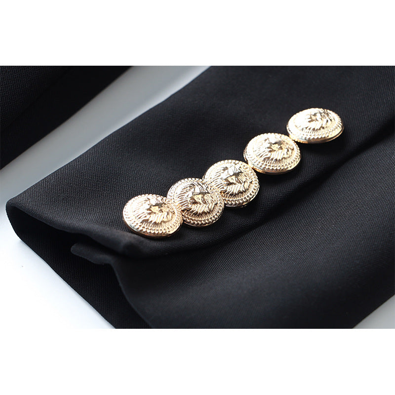 Commute Double Breasted Collar Pure Black Blazers