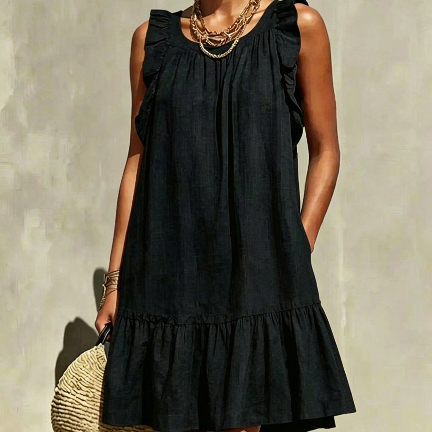 Women's Ruffled Fashion Casual Loose Round Neck Dress