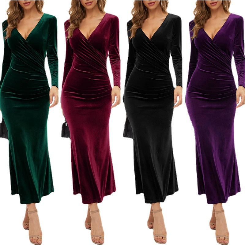 Slim Fit Elegant Veet Long Sleeve Dress
