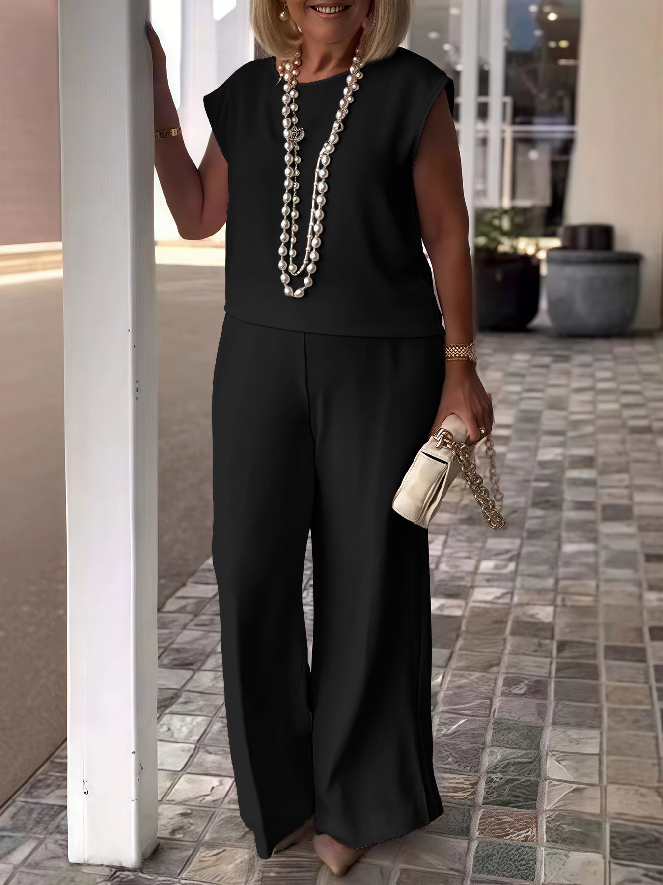 Women's Solid Color Sports Round Neck Sleeveless Fashion Casual Suit