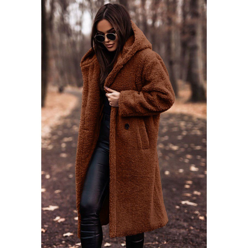Women's Fashionable Long Solid Color Sleeve Woolen Coats
