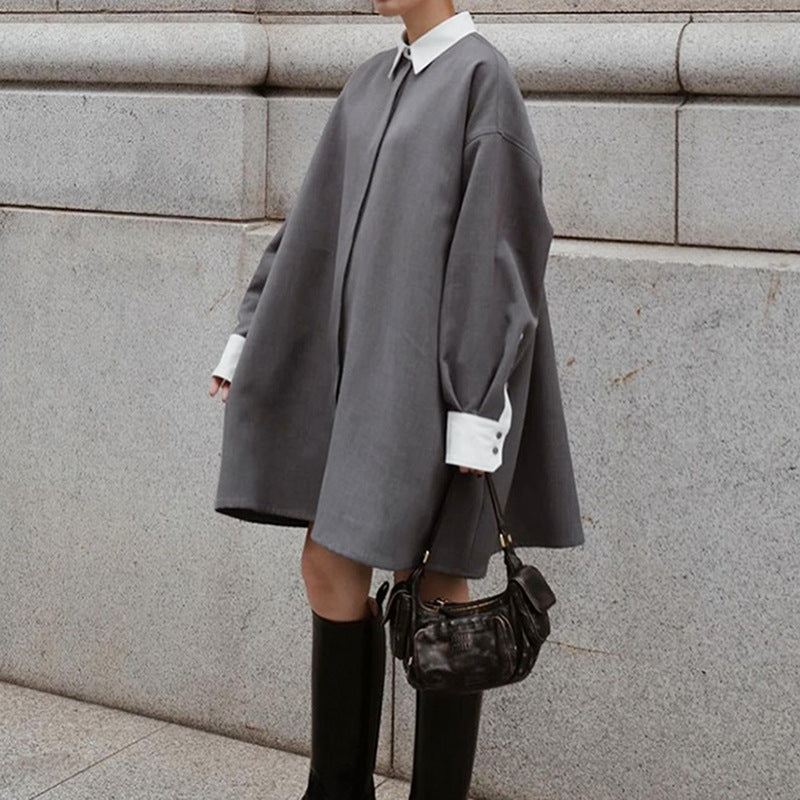 Women's Commuter Autumn Contrast Color Straight Loose Coats