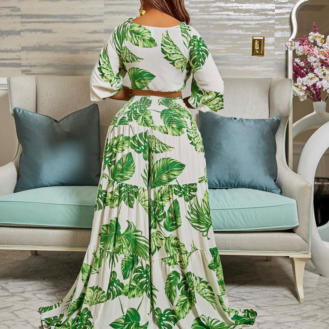 Printed Tied Wide Leg Two-piece Set Fashion Casual Suit