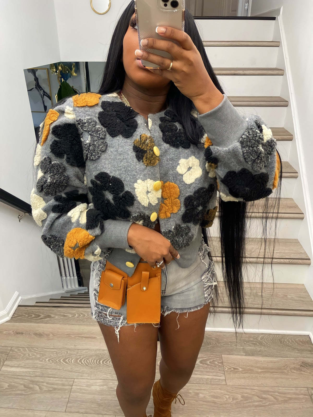Retro Three-dimensional Flower Loose Temperament Single-breasted Cardigans