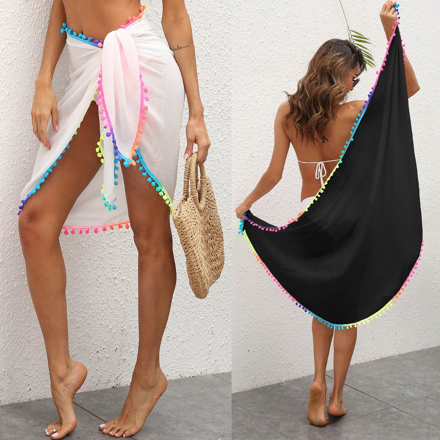 Multicolored Tassel Stitching Irregular One-piece Beach Blouses