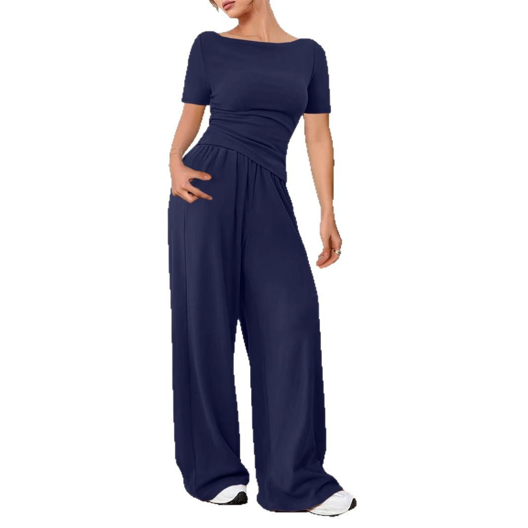 Stylish Women's Solid Color Short-sleeved Loose Fashion Casual Suit