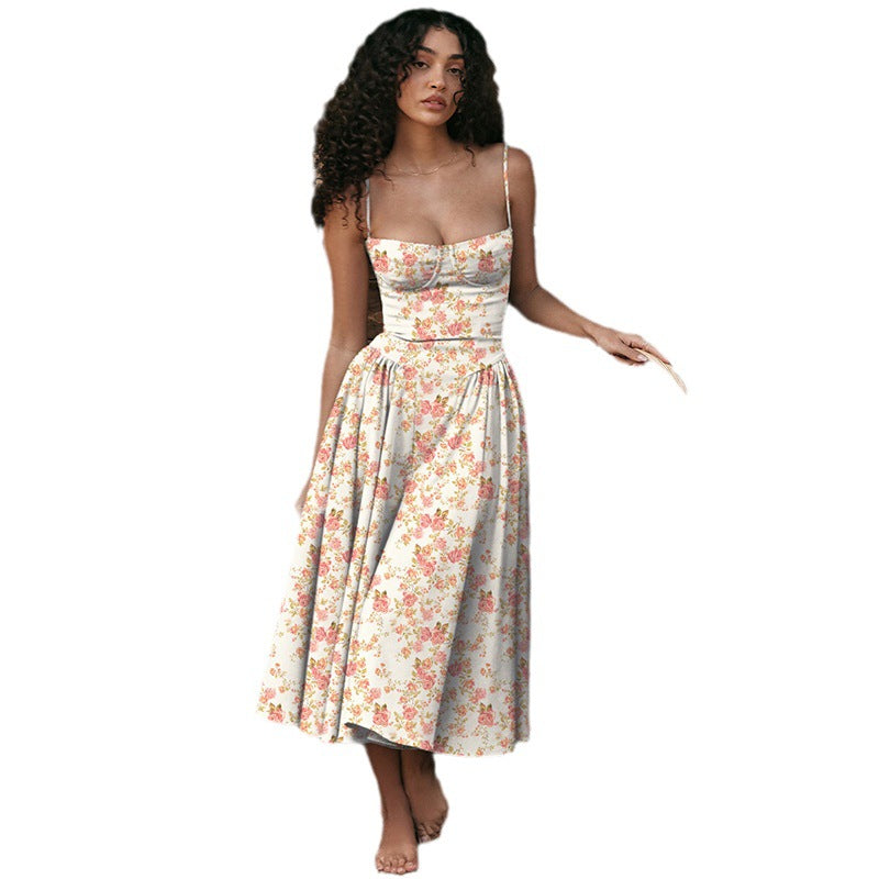 Women's Fashion Summer Sling Cinched Swing Dress Dresses
