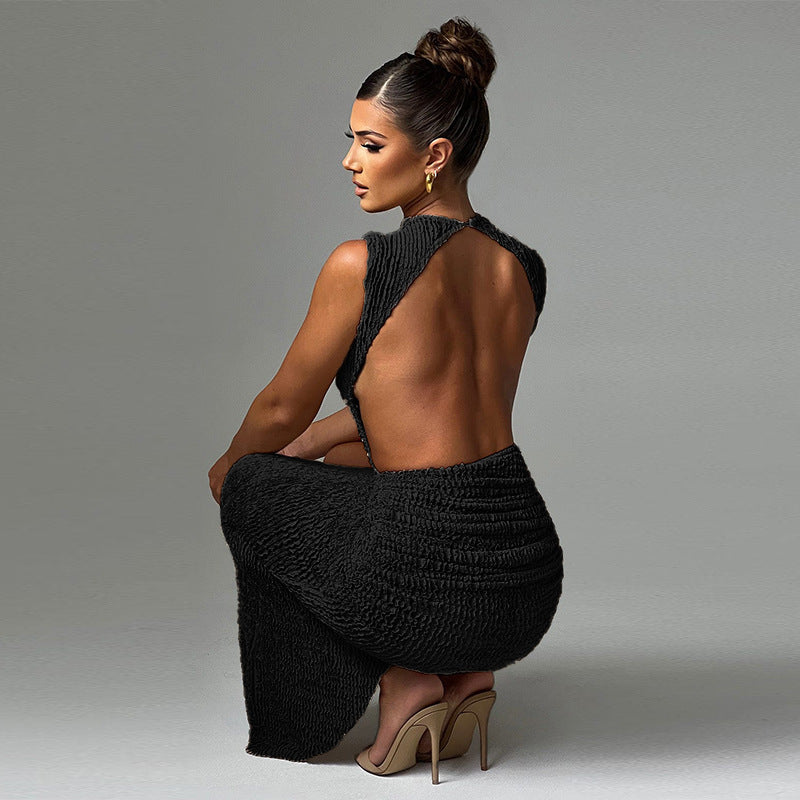 Women's Fashion Camisole Texture Backless Slit Tight Clothing