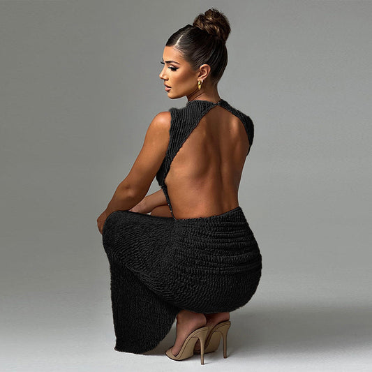 Women's Fashion Camisole Texture Backless Slit Tight Clothing