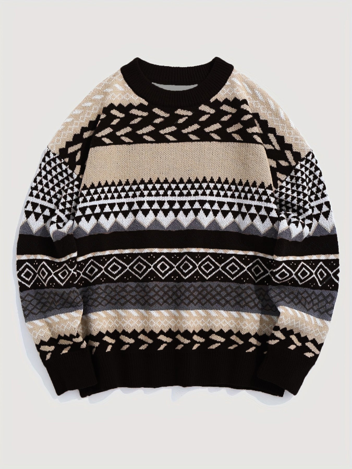 Women's Soft Glutinous Vintage Pullover Round Neck Long Sleeves Contrast Sweater