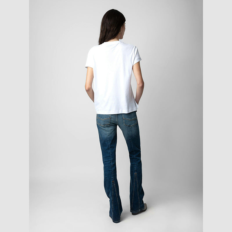 Women's Summer French Niche Classic Letter Printing Blouses