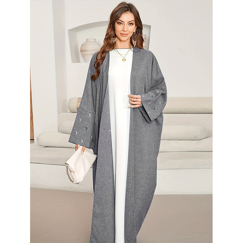 Batwing Sleeve Robe Elegant Moon Embroidery Cardigans