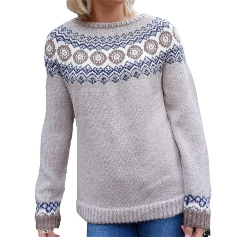 Women's Round Neck Multicolor Loose Fashion Pullover Sweater