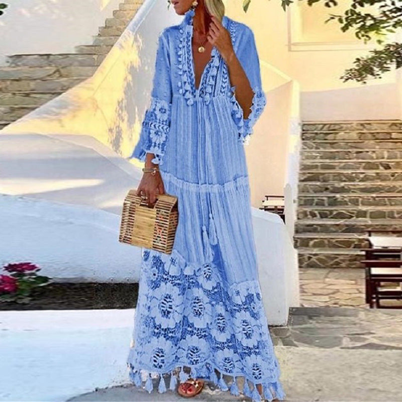 Tassel Stitching Beach Vacation Temperament Long Dresses