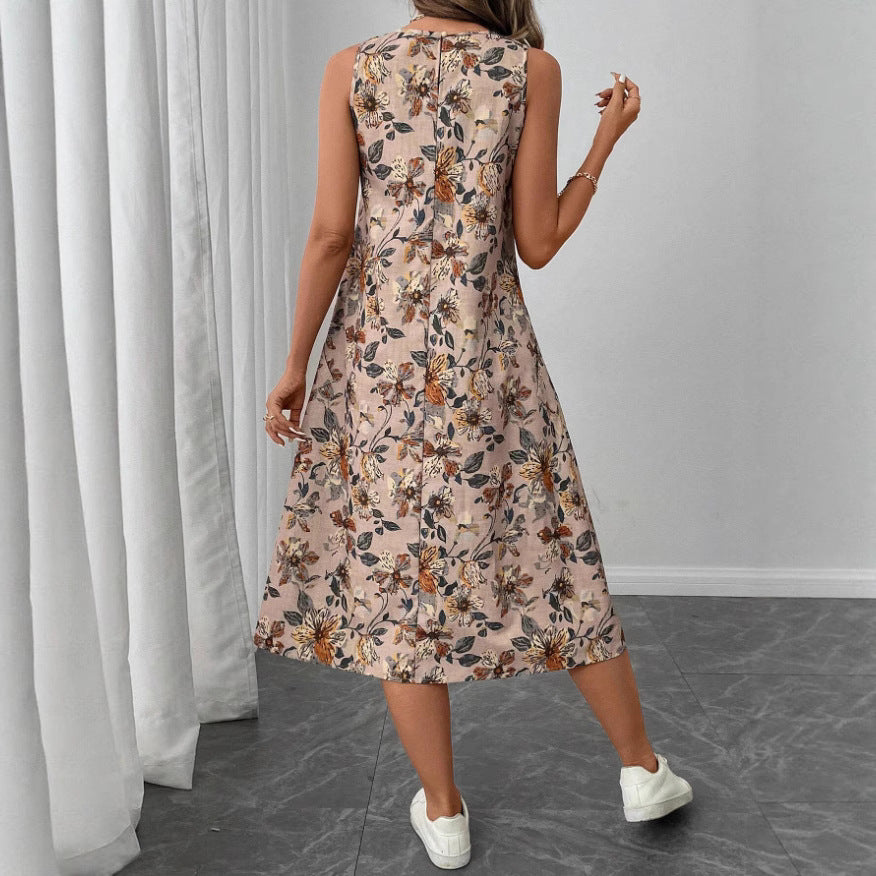 Trendy Women's Printed Sleeveless Pocket Elegant Dress