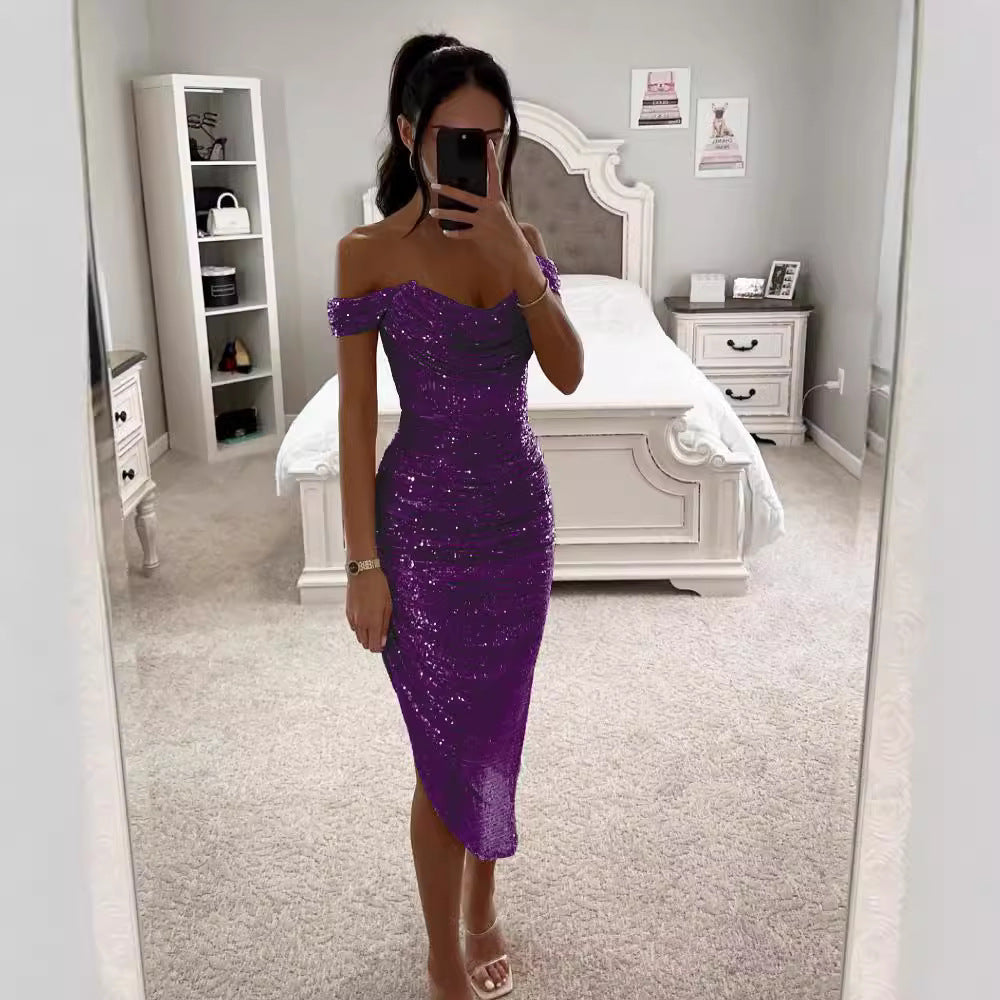 Women's Sequins Dress Casual Fashion Party Zipper Dresses