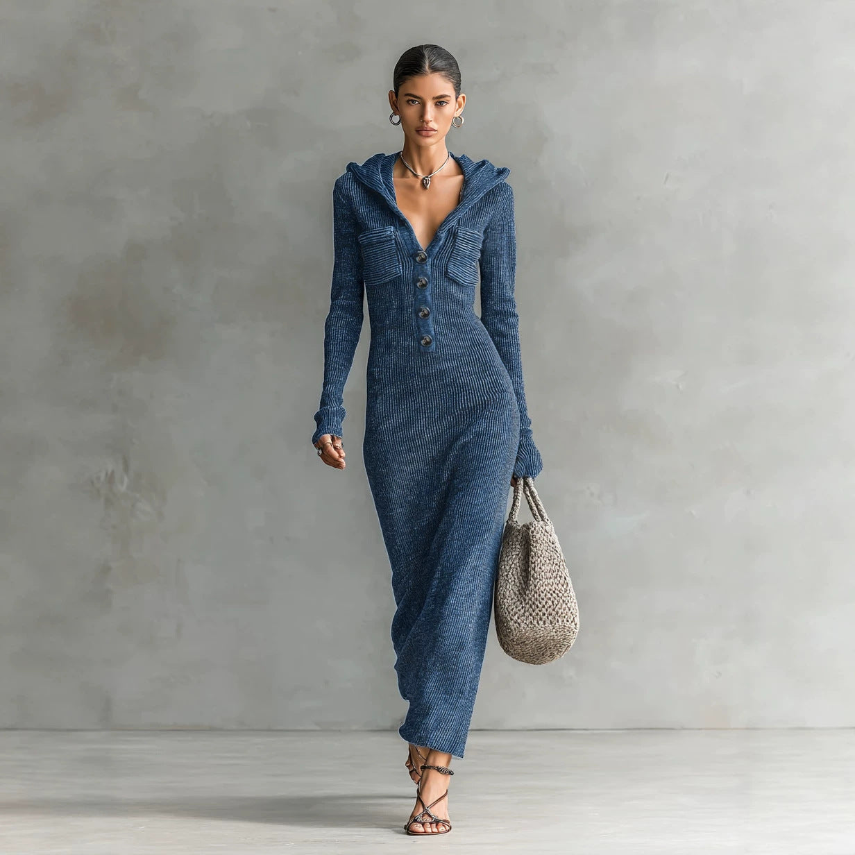 Women's Autumn Slim Fit Slimming Half-open Collar Dress