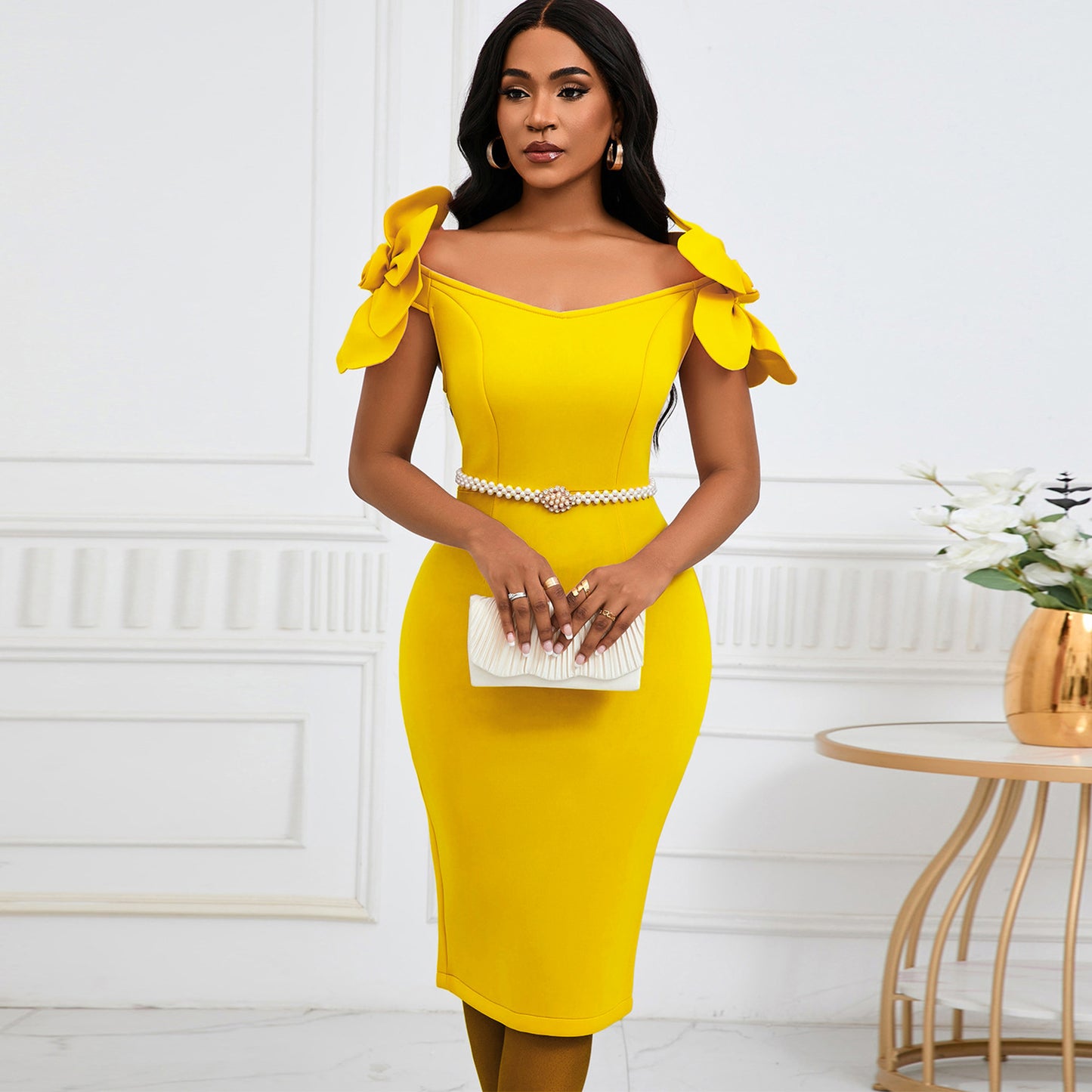 Women's Elegant Three-dimensional Flower Banquet Sheath Dress