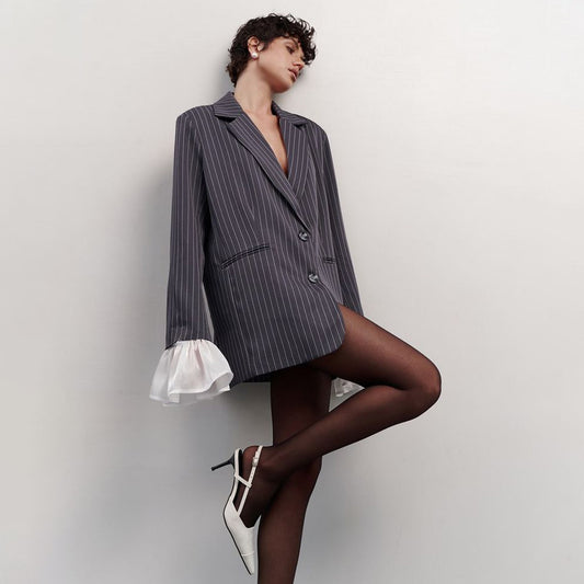 Women's Collar Vertical Stripes Fashionable Casual Loose Temperament Stitching Blazers