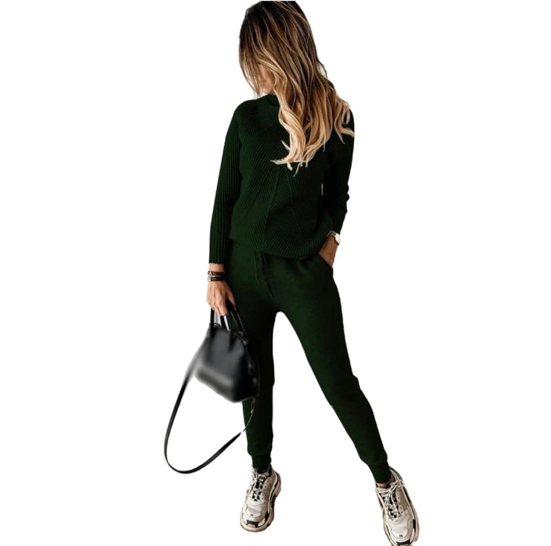 Women's Turtleneck Solid Color Fashion Casual Trousers Suits