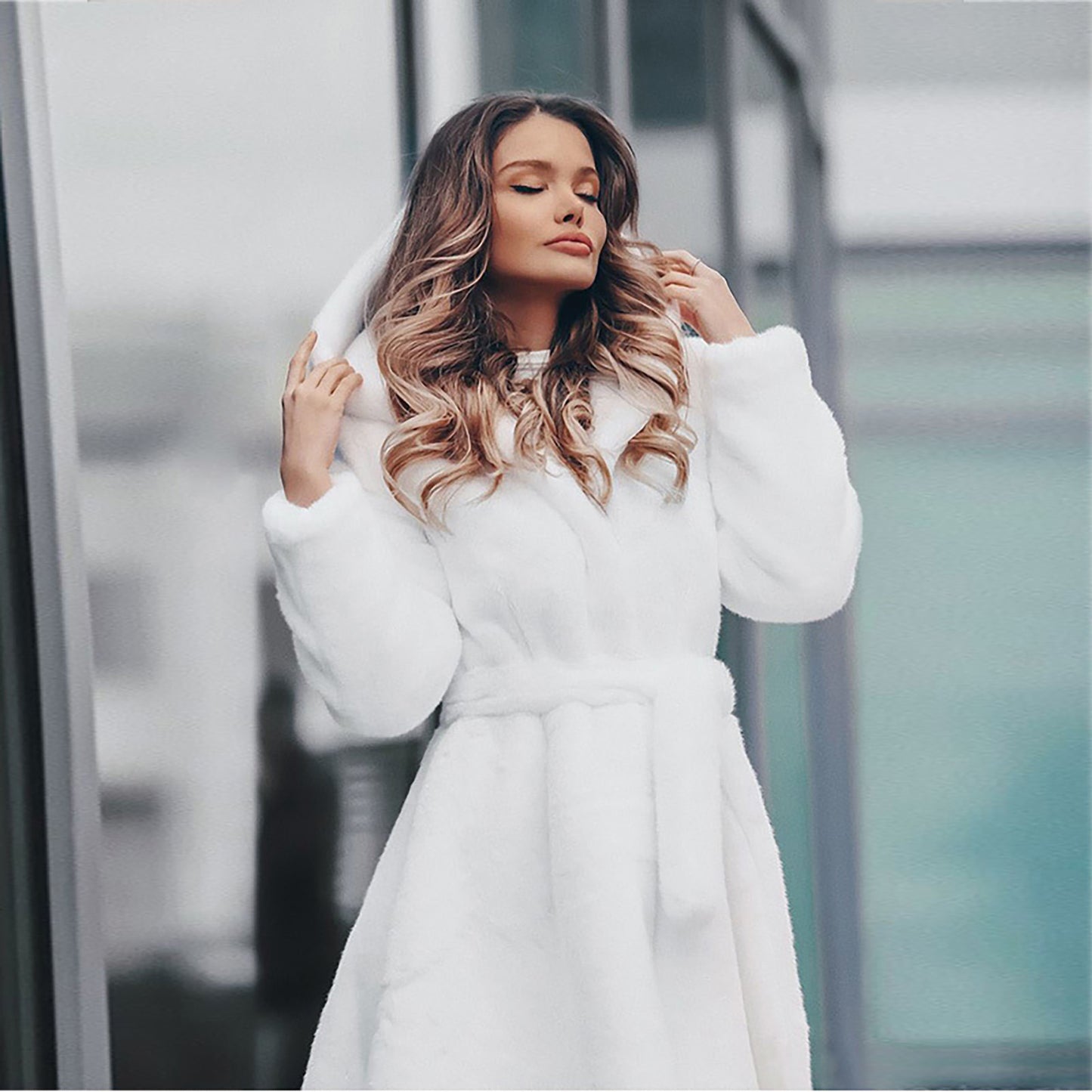 Women's Slim Fit Warm Fur Long Hooded Coats