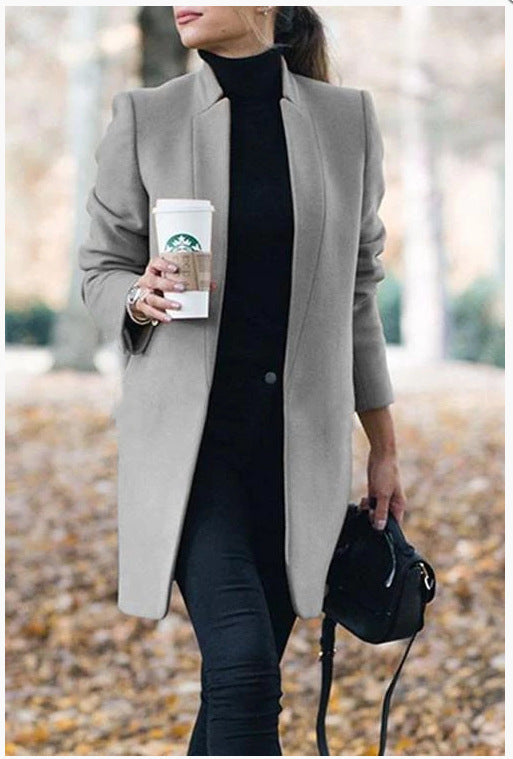 Fashion Solid Color Stand Collar Woolen Women's Sweater, Sweater
