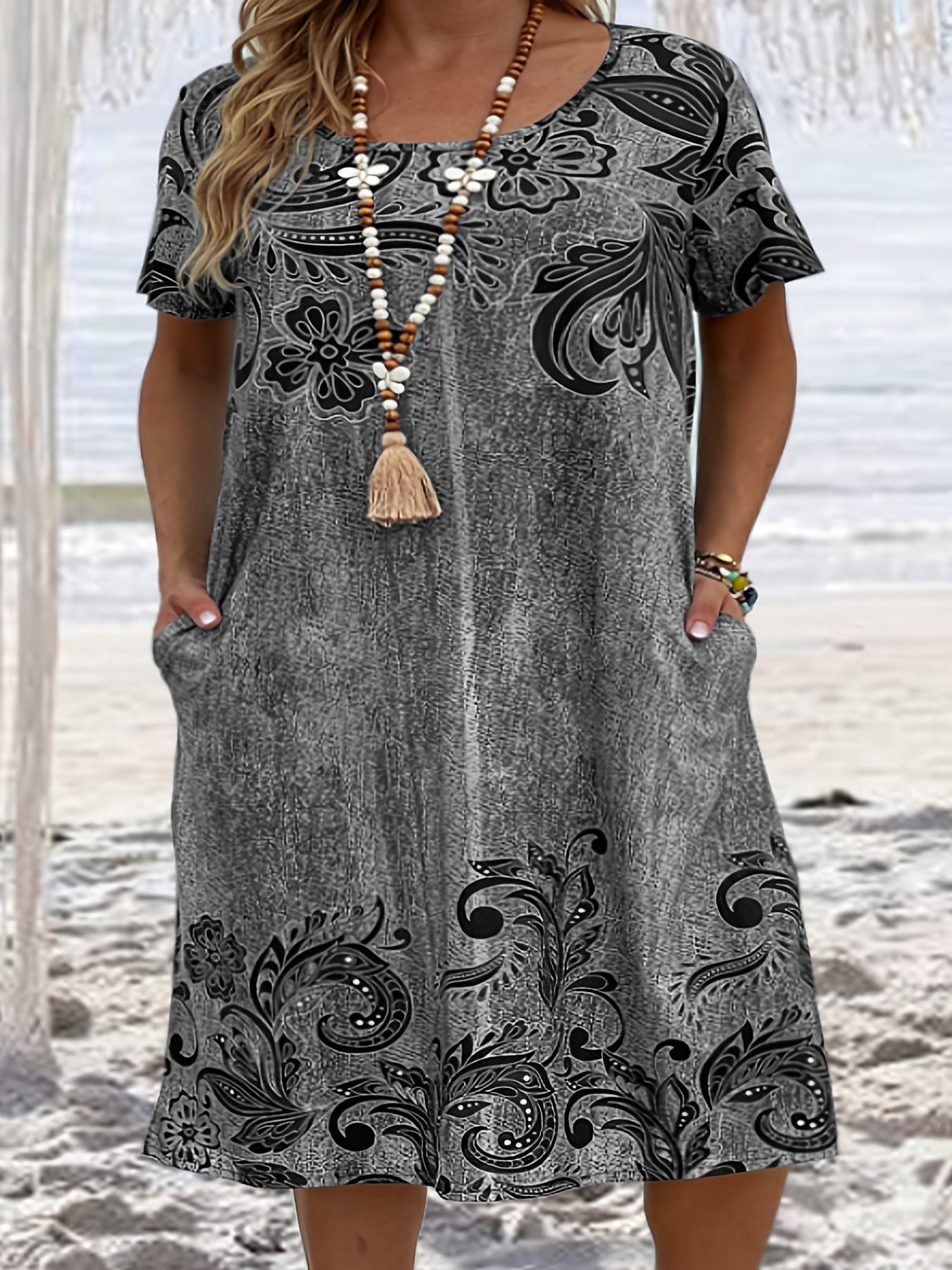 Women's Charming Loose Printed Pocket Dress Dresses