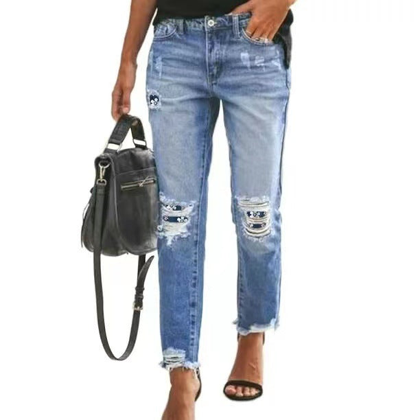 Women's Ripped Tassel Slimming Wear Denim Trousers Jeans