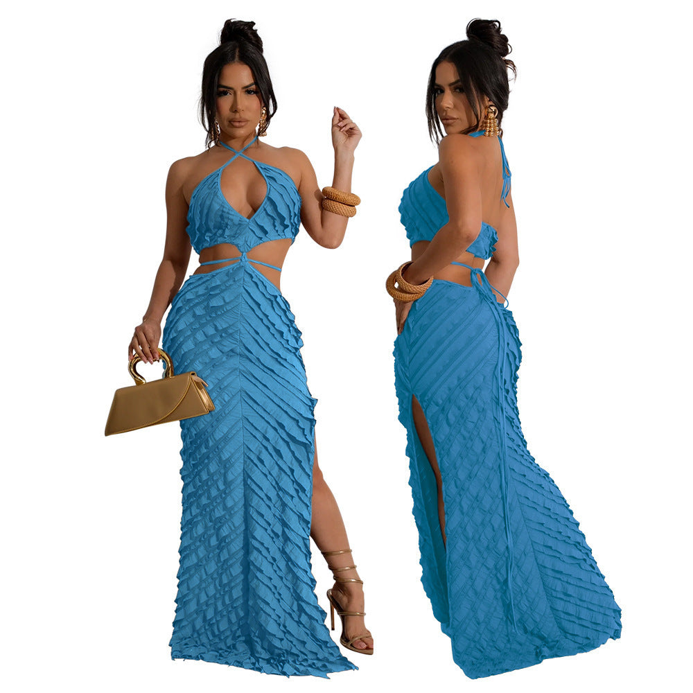 Women's Louver Sexy Halter Lace Up Slim Fit Dresses
