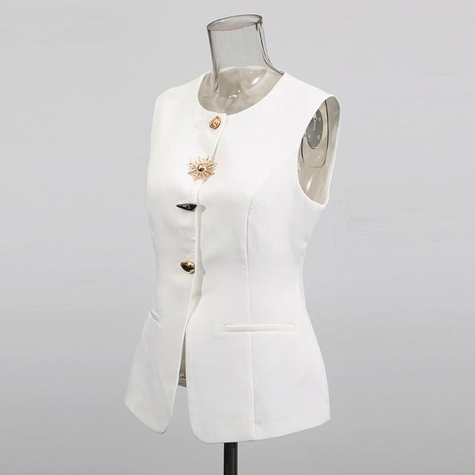 Design Irregular Fashion Round Neck Fastener Decoration Vests
