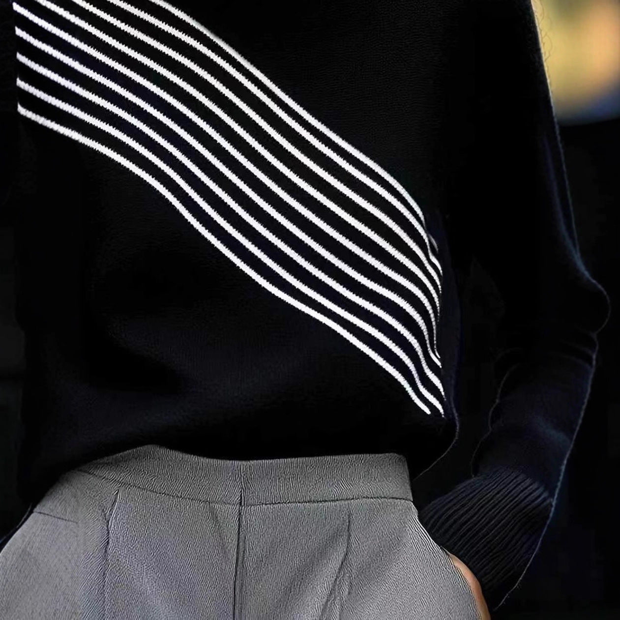 Women's Striped Contrast Color Turtleneck Fashion Simple Sweaters