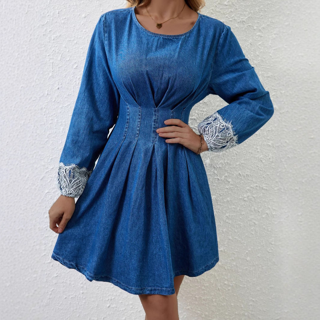 Women's Denim Long-sleeved Dress With Elegant Waist Dresses
