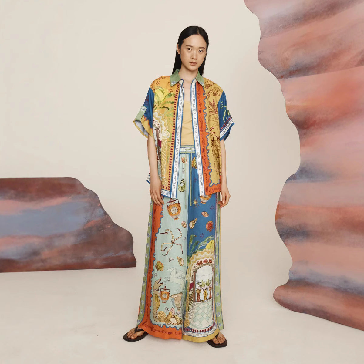 Personalized Printed Sleeve Vacation Leisure Loose Fashion Casual Suit