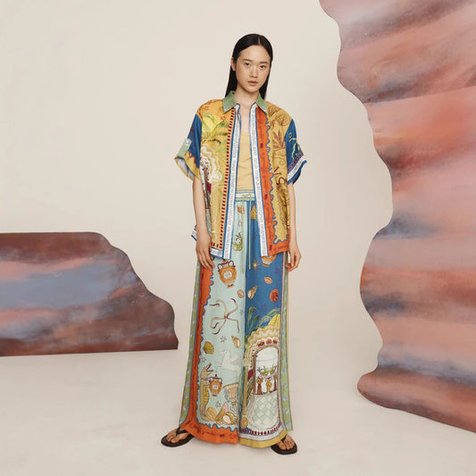 Personalized Printed Sleeve Vacation Leisure Loose Fashion Casual Suit