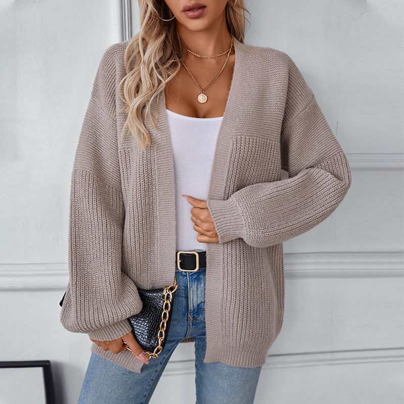 Women's Casual Loose Solid Color Mid-length Knitted Cardigans
