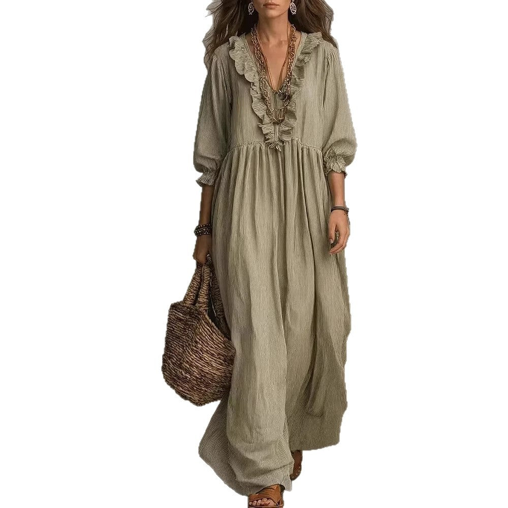 Striped Ruffled Loose High Waist Fashion Dress