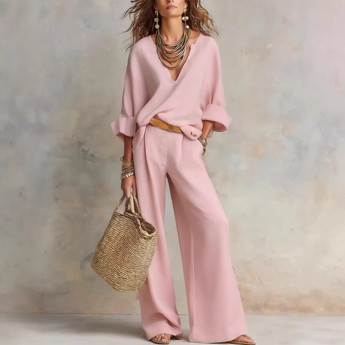 Versatile Natural Linen Loose Vacation Two-piece Fashion Casual Suit