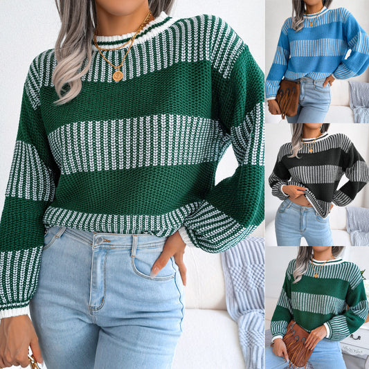 Women's Clearance Casual Contrast Color Striped Long Clothing
